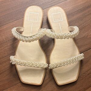 Dolce Vita Tan Pearl-Embellished Sandals